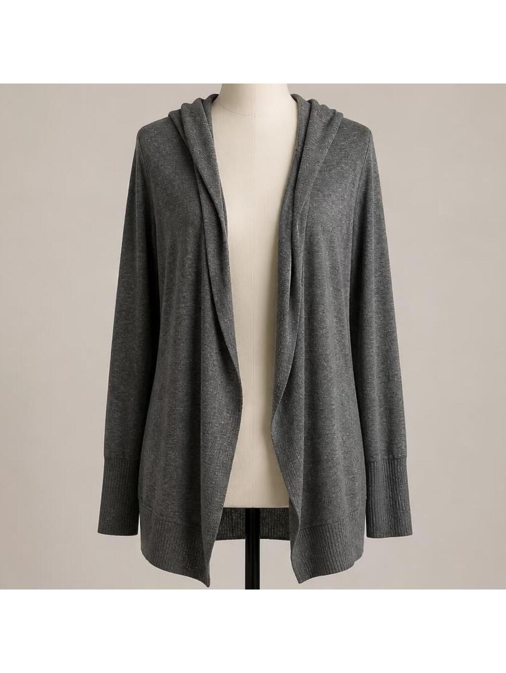 Grayson Threads Gray Hooded Open Front Cardigan Sweater Size Large